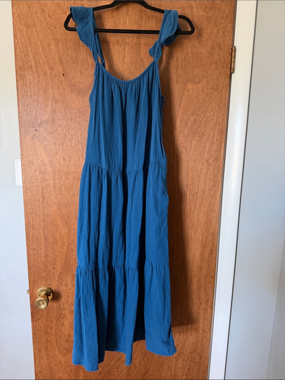 J. Crew Blue Ruffle Strap Tiered Maxi Dress